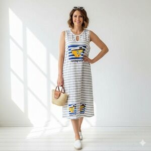 Tweety‎ Bird Acapulco Nautical Striped Dress XL Looney Tunes Keyhole Beach Midi